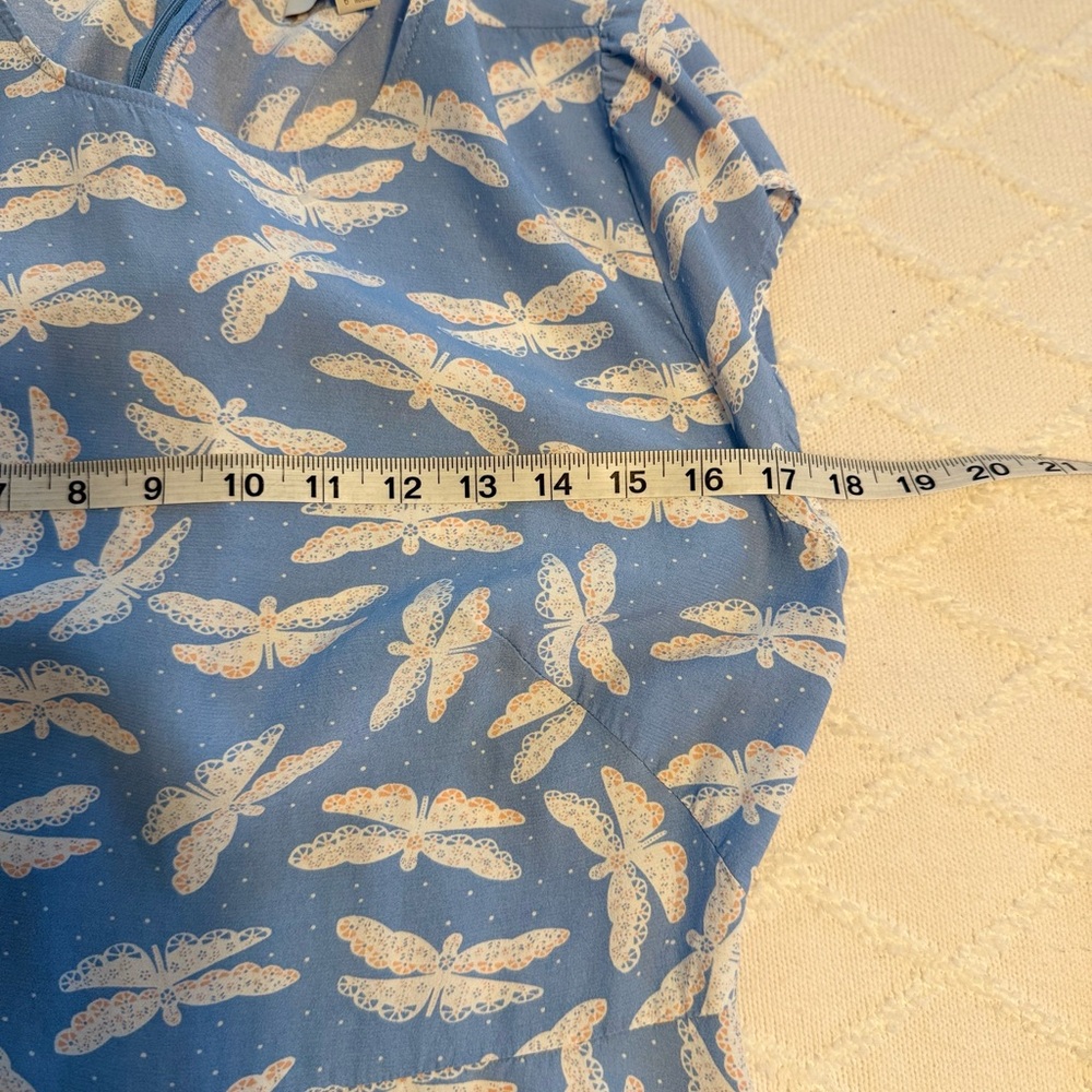 Loft Blue & White Butterfly/Dagonfly  Print Dress Side Slit Size 6 - Picture 7 of 10